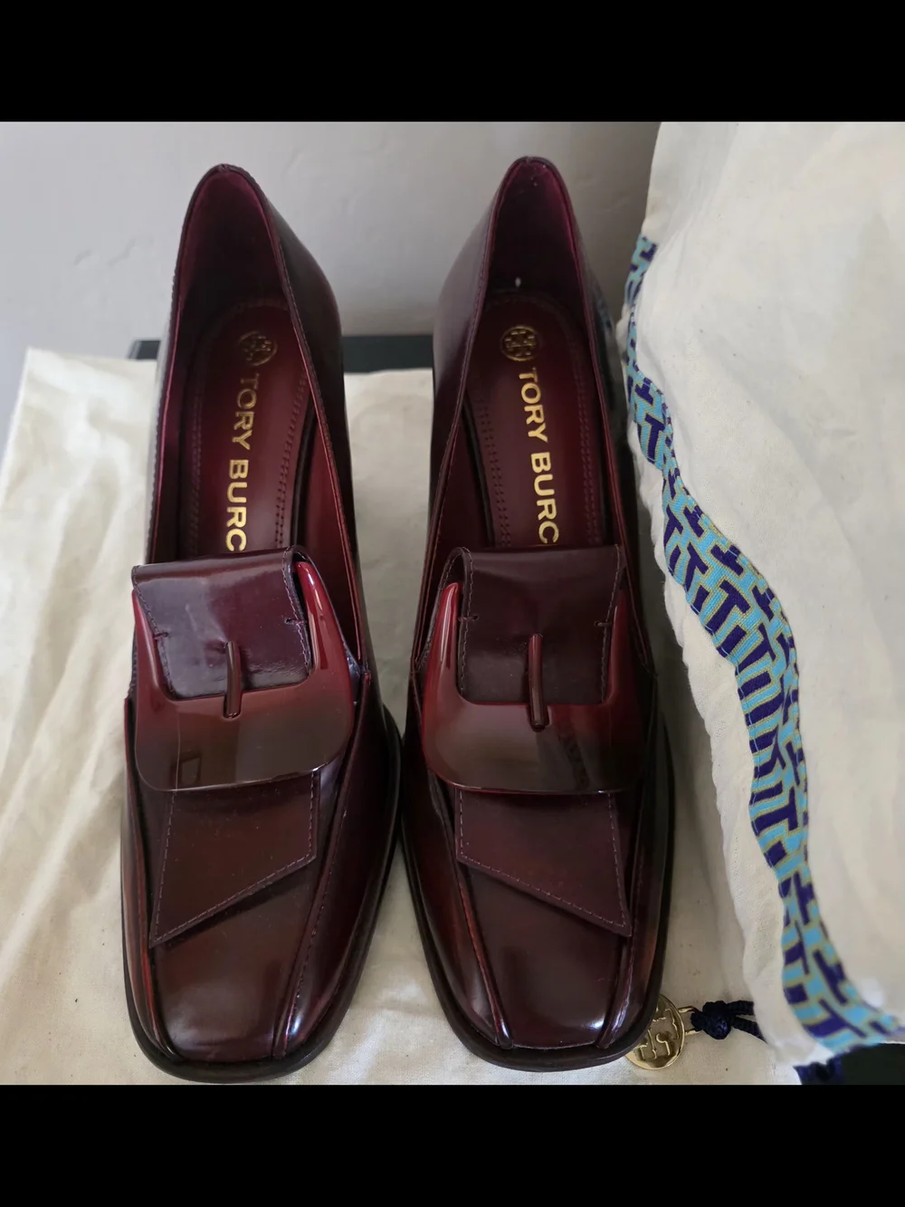 Tory Burch Women's Burgundy Leather Slip-On Loafers With Heels